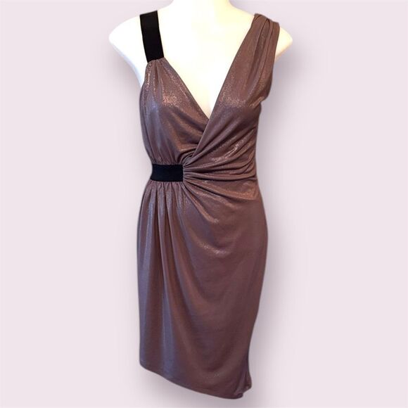 Express Dresses & Skirts - EXPRESS Mocha Shimmer Asymmetrical Hem Mini Dress